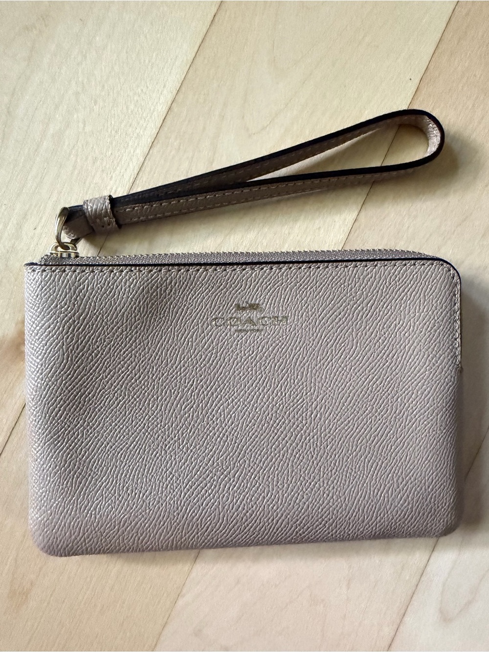 Coach Pebbled Leather Wristlet in Taupe